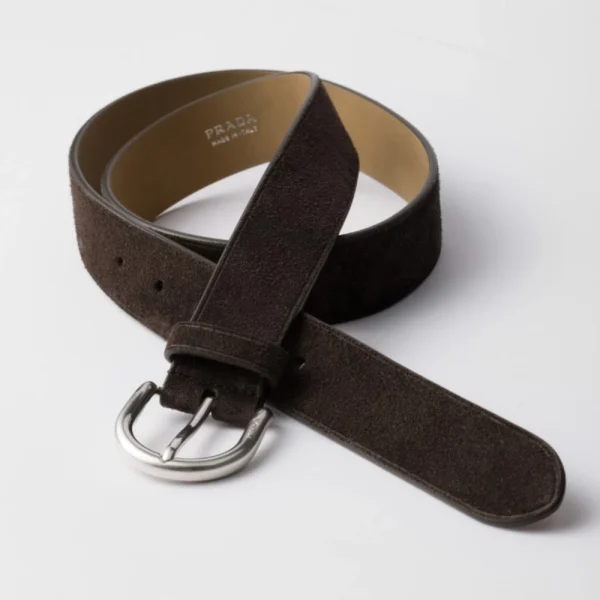 Luxury Prada Suede Belt Dark Brown offering timeless sophistication and durable craftsmanship