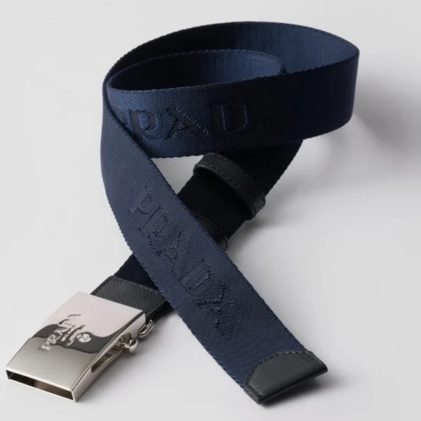 Stylish Prada Woven Re-Nylon Belt Navy offering eco-friendly fashion and durable craftsmanship