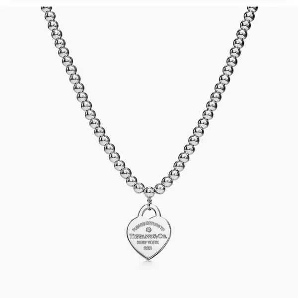 Return to Tiffany™ Bead Necklace featuring polished sterling silver beads and iconic heart tag pendant
