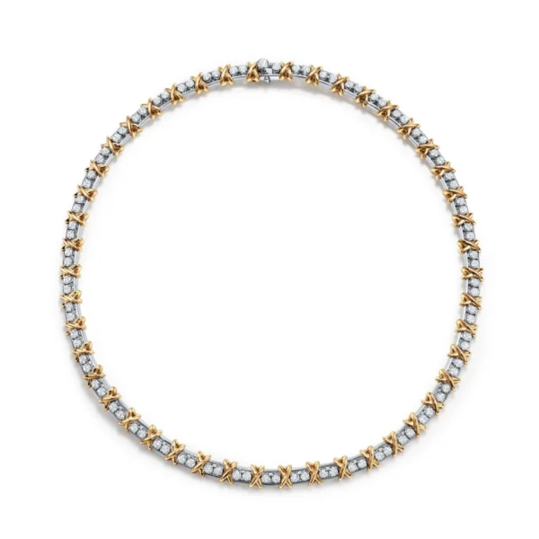 Sixteen Stone by Tiffany necklace crafted in platinum and yellow gold, featuring bezel-set round brilliant diamonds