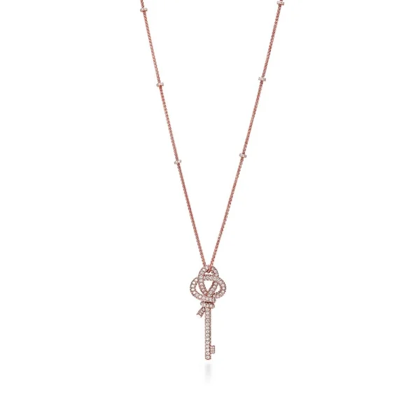 Tiffany Knot Extra Large Key Pendant in rose gold with pavé diamonds, blending modern elegance with iconic symbolism