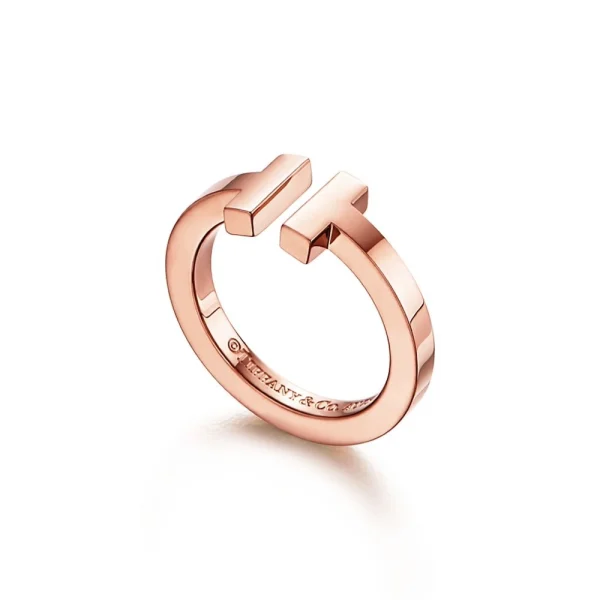 Tiffany T Square Ring in rose gold featuring bold square design and polished finish