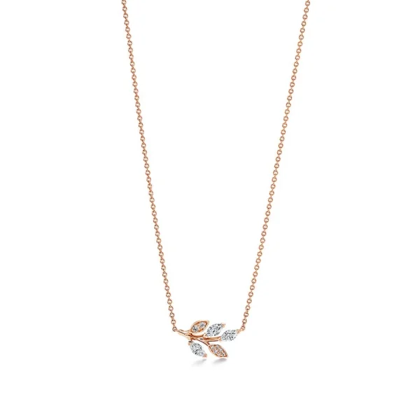 Tiffany Victoria™ Diamond Vine Pendant in rose gold featuring marquise and round brilliant diamonds in an elegant floral design