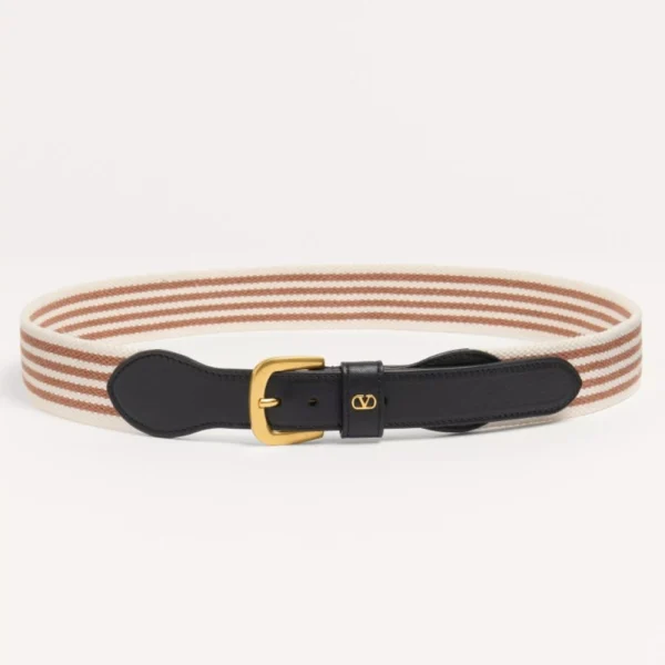 Valentino VLogo Signature Belt in Ribbon and Calfskin 35mm White Testa di Moro Black featuring premium materials and iconic VLogo buckle