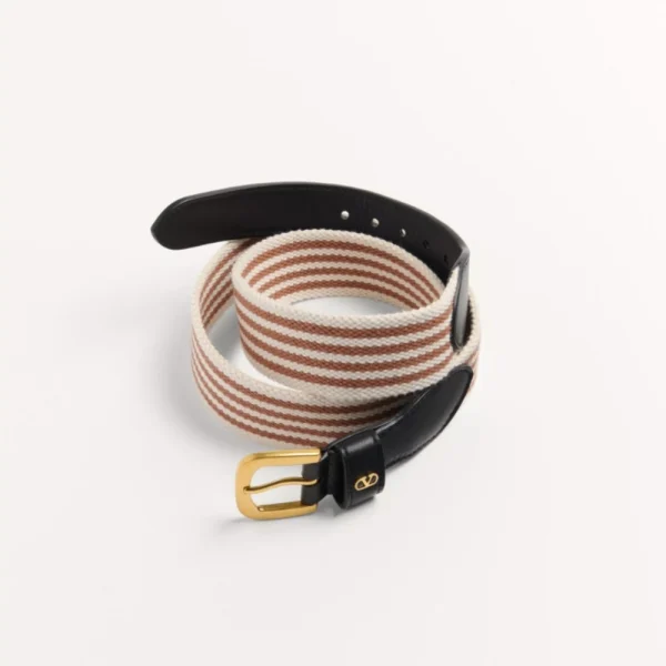 Elegant Valentino VLogo Signature Belt in Ribbon and Calfskin 35mm White Testa di Moro Black offering refined Italian style and luxury craftsmanship