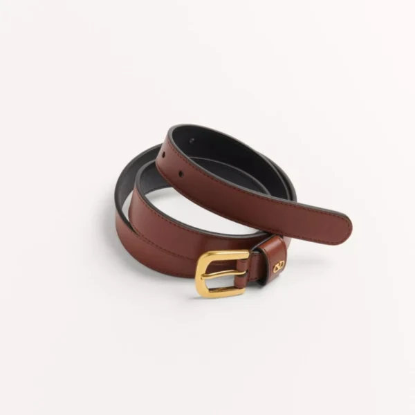 Elegant Valentino VLogo Signature Belt in Shiny Calfskin 25mm Deep Caramel offering luxurious Italian craftsmanship and timeless style
