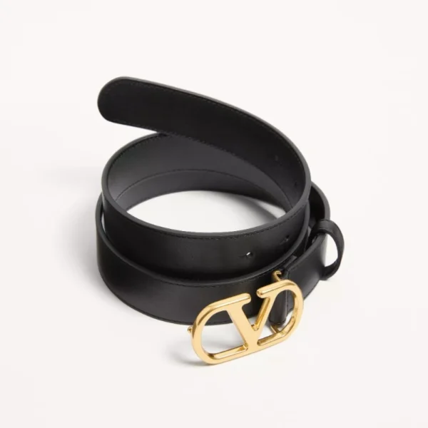 Elegant Valentino VLogo Signature Belt in Shiny Calfskin 30mm offering timeless style and premium craftsmanship