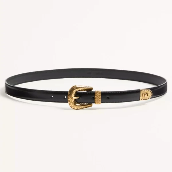 Valentino VLogo Signature Brushed Calfskin Belt 20mm featuring brushed leather finish with iconic VLogo buckle