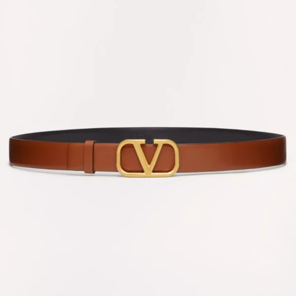 Valentino VLogo Signature Calfskin Belt 30mm Saddle Brown featuring rich leather tone and iconic VLogo buckle