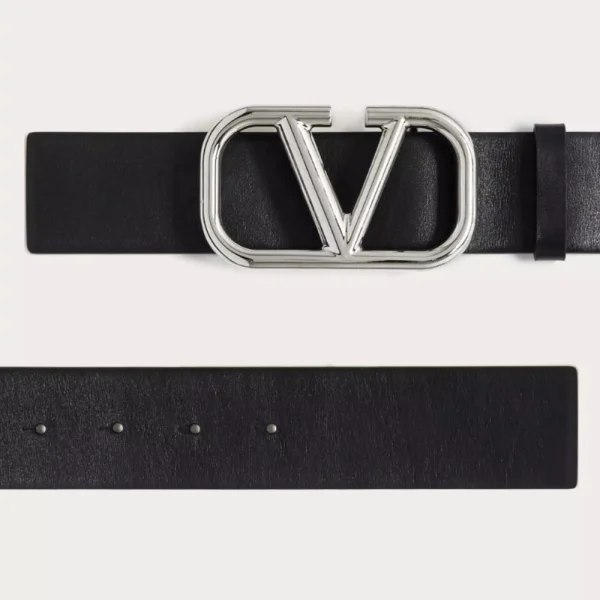 Elegant Valentino VLogo Signature Calfskin Belt 40mm offering timeless Italian craftsmanship and luxury style
