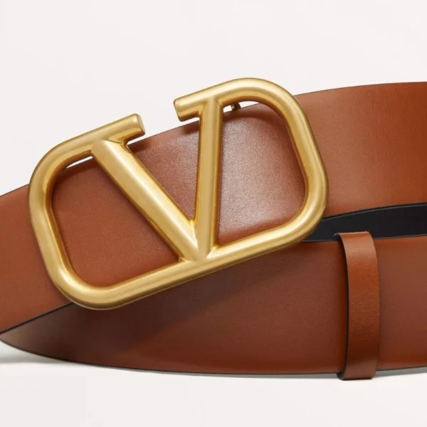 Elegant Valentino VLogo Signature Calfskin Belt 40mm Saddle Brown offering timeless Italian craftsmanship and luxury style