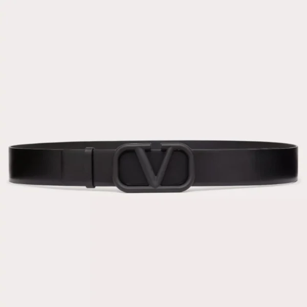 Valentino VLogo Signature Calfskin Belt crafted from smooth calfskin with iconic VLogo buckle