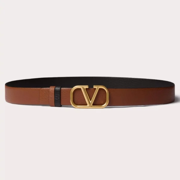 Valentino VLogo Signature Reversible Elk-Print Calfskin Belt 30mm featuring unique elk-print design and iconic VLogo buckle
