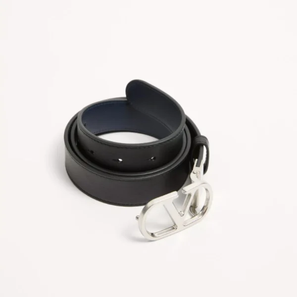 Elegant Valentino VLogo Signature Reversible Shiny Calfskin Belt 30mm offering versatile Italian style and premium craftsmanship