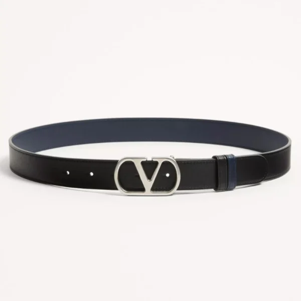 Valentino VLogo Signature Reversible Shiny Calfskin Belt 30mm featuring sleek reversible design with iconic VLogo buckle