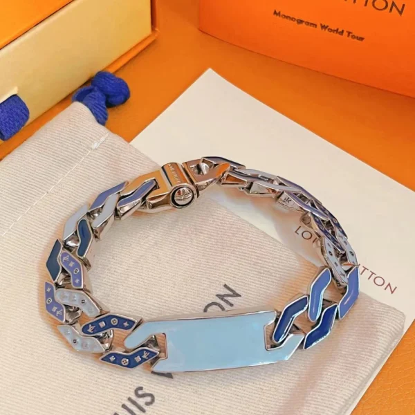 Louis Vuitton Cuban Chain Bracelet with bold chain links and engraved LV signature