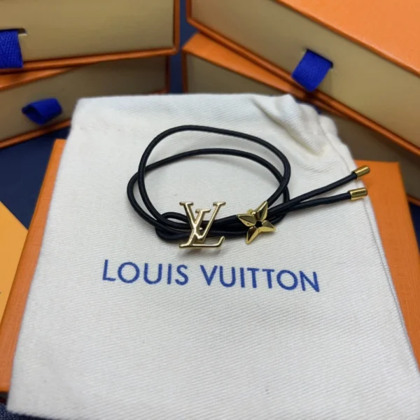 Louis Vuitton LV Bloom Bracelet Black styled on wrist bringing a sleek designer touch