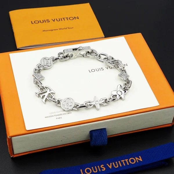 Louis Vuitton Monogram Craggy Bracelet Silver featuring rugged textured links and signature LV engraving