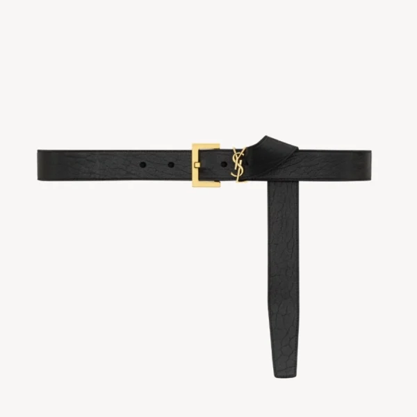 Saint Laurent Cassandre thin belt black vegetable tanned leather 3cm with YSL buckle