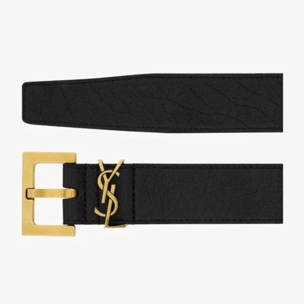 Luxury Saint Laurent Cassandre slim black leather belt 3cm vegetable tanned designer accessory