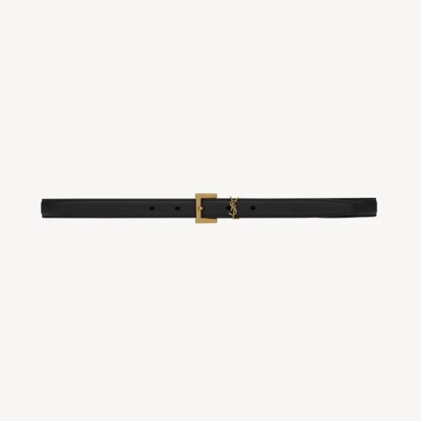 Saint Laurent Cassandre thin belt with square buckle in black box Saint Laurent leather luxury accessory