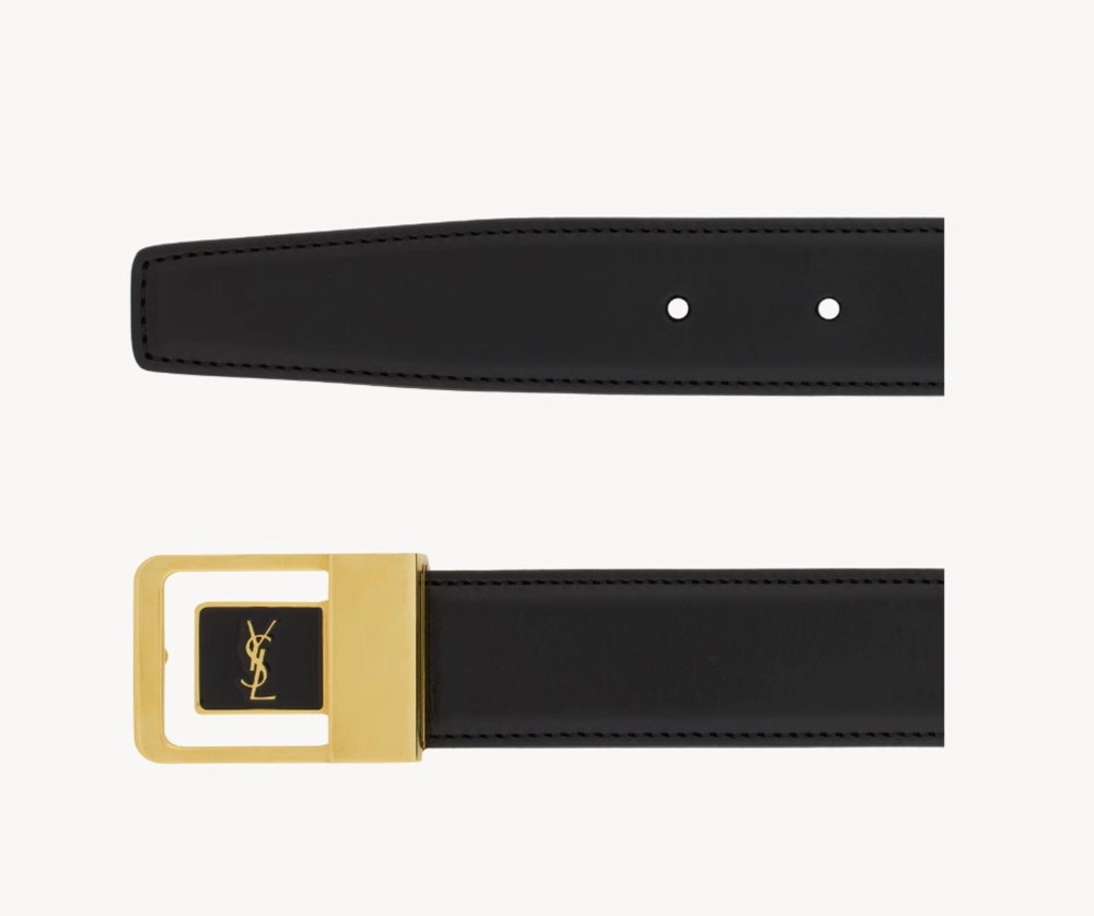 YSL LA 66 lacquered leather belt with signature buckle high fashion designer belt