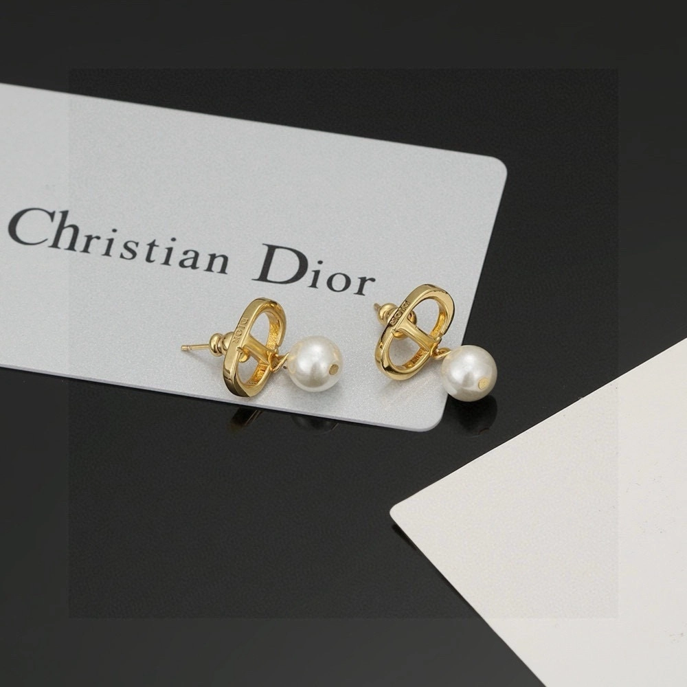 dior cd navy earrings gold pearls