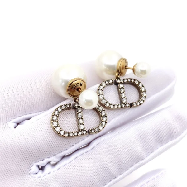 Dior Tribales Earrings Gold-Finish Metal with White Resin Pearls and Silver-Tone Crystals