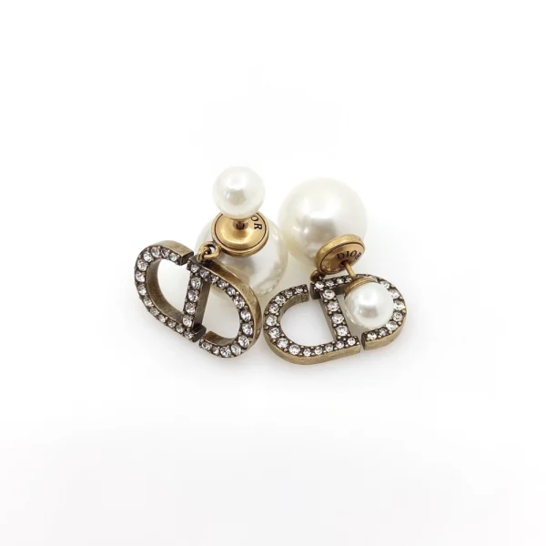 Dior Tribales Earrings Gold-Finish Metal with White Resin Pearls and Silver-Tone Crystals