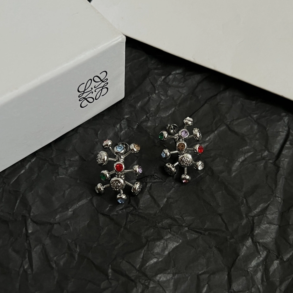 Loewe Push Pin Earrings In Sterling Silver And Crystals