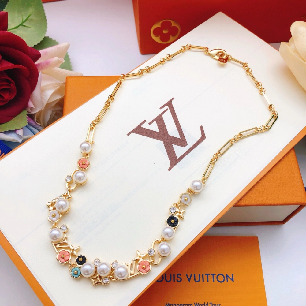 Louis Vuitton Metal Resin Pearl Crystal Necklaces