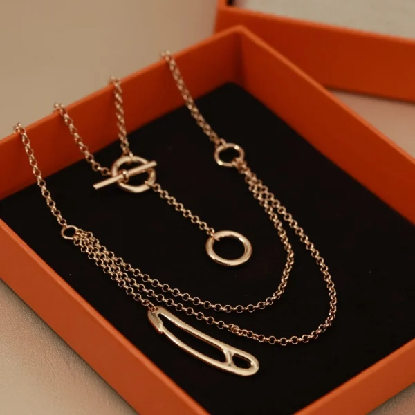 Hermes Punk Rose Gold Lariat Chain Necklace