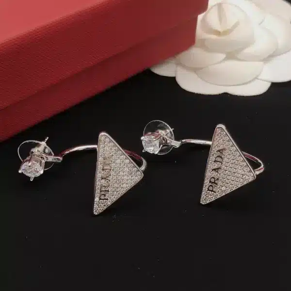 Prada Metallic Crystal-Embellished Triangle Earrings – PD-ER01