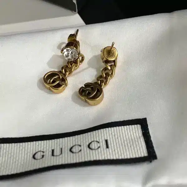 Gucci Crystal Double G Drop Earrings