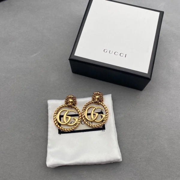 Gucci Double G Lion Earrings Gold