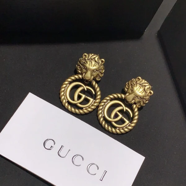 Gucci Double G Lion Earrings Gold